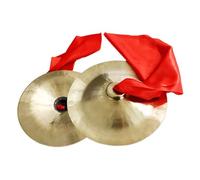 Chinese Hand Cymbals with Handles for Professional Opera and Military Drums 14 Inch Bronze Cymbals for Performance Copper with Red Cloth