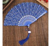 Chinese Hand Fan Folding Fan with Tassel | Traditional Oriental Silk Style Fan | Decorative Wedding Party Accessory | 43cm Large(Dark Blue)
