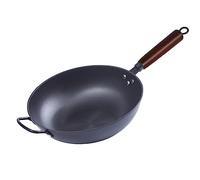 Chinese Hand Hammered Iron Woks, 12.5Inch Uncoated Wok Pan and Stir Fry Pans, Non-Stick Pot Round Bottom Cookware with Wooden Handle, Less Oil