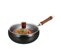 Chinese Handmade Cast Iron Wok, Frying Pan with Lid and Wooden Handle, Non-Stick Pan, 28 Cm Diameter, Traditional Method, No Coating for Stoves and Induction Hobs