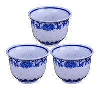 Chinese Handmade Kungfu Tea Cup 80 ml,Bone China Blue and White Tea Cups Set of 3,Ceramic Tea Mugs Without Handles,Best Gift