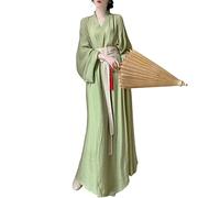 Chinese Hanfu Costume Wide Sleeve Cross Collar Wei Jin Dynasties Ancient Traditional Outfit with Belt, 21# Green, S