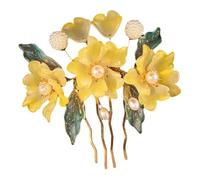 Chinese Hanfu Hair Comb Handmade Pearl Flower Jade Leaf Floral Side Hair Combs Vintage Traditional Hair Accessories for Wedding
