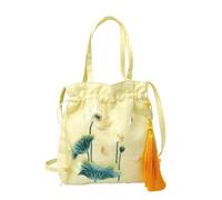 Chinese Hanfu Inspired Crossbody Bag - Embroidered Silk Satin Shoulder Purse with Tassel & Secret Pocket(A16)
