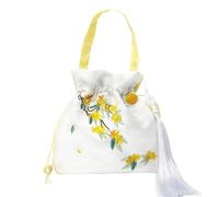 Chinese Hanfu Inspired Crossbody Bag - Embroidered Silk Satin Shoulder Purse with Tassel & Secret Pocket(A9)