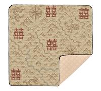 Chinese Happiness Seamless Pattern - Ancient Map Style Soft Padded Baby Playmat for Indoor Outdoor 1-Piecing Playroom Activity Mat for Baby Kids Toddlers Infants, 50'' x 50''