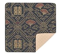 Chinese Happiness Seamless Pattern - Art Deco Fusion Large Stylish Baby Gym & Activity Mat for Indoor Outdoor Lightweight Baby Kick Crawling Mat for Babies Infants Toddlers, 50'' x