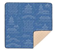 Chinese Happiness Seamless Pattern - Blueprint Style Large Non-Slip Baby Play Mat for Floor Lightweight Infant Play Mat for Babies Infants Toddlers, 50'' x 50''