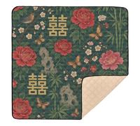 Chinese Happiness Seamless Pattern - Botanical Garden Theme Large Sturdy Baby Gym & Activity Mat for Indoor Outdoor Cozy Breathable Baby Crawling Mat for Baby Toddler Infant, 50'' x 50''
