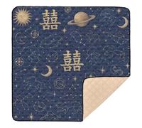 Chinese Happiness Seamless Pattern - Celestial Theme Cute Foldable Baby Activity Play Mat for Floor Cozy Breathable Kicking Mat for Baby Toddler Infant, 50'' x 50''