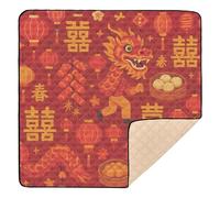Chinese Happiness Seamless Pattern - Festival Theme Cute Foldable Baby Playmat for Indoor Outdoor Water Resistant Infant Play Activity Mat for Baby Kids Toddlers Infants, 50'' x 50''