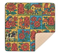 Chinese Happiness Seamless Pattern - Folk Art Style Large Sturdy Baby Play Mat for Floor 1-Piecing Kicking Mat for Babies Infants Toddlers, 50'' x 50''