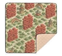 Chinese Happiness Seamless Pattern - Isometric 3D Style Soft Padded Baby Play Mat for Indoor Outdoor Washable Playroom Activity Mat for Baby Kids Toddlers Infants, 50'' x 50''