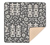Chinese Happiness Seamless Pattern - Negative Space Style Cute Foldable Baby Play Mat for Floor Lightweight Kicking Mat for Babies Infants Toddlers, 50'' x 50''