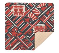 Chinese Happiness Seamless Pattern - Russian Constructivist Fusion Soft Thick Baby Playmat for Indoor Outdoor Lightweight Padded Play Mat for Baby Toddler Infant, 50'' x 50''