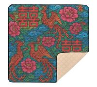 Chinese Happiness Seamless Pattern - Stained Glass Style Soft Thick Baby Activity Play Mat for Indoor Outdoor 1-Piecing Baby Crawling Mat for Baby Kids Toddlers Infants, 50'' x 50''