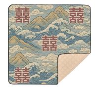 Chinese Happiness Seamless Pattern - Ukiyo-e Fusion Soft Padded Baby Gym & Activity Mat for Floor Lightweight Travel Play Mat for Baby Kids Toddlers Infants, 50'' x 50''