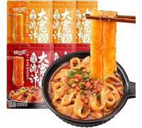 Chinese Hotpot Wide Noodles,Sweet Potato Starch Glass Noodles,Sichuan Sesame Sauce Red Oil Flavored Hot Pot Kuan Fen, Instant Food Powder, Hotpot Soup Japchae&Korean dish (Mixed flavors,3bag)