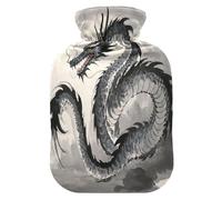Chinese Ink Painting Art Dragon hot Water Bottles with Soft Cover, 2L Warm Compress for Hot and Cold Therapies, Hot and Cold Therapies