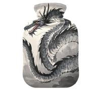Chinese Ink Painting Art Dragon Water Bottle for hot Water with Soft Cover, 2L Warm Compress for Pain Relief