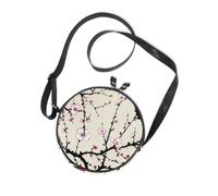 Chinese Ink Painting Art Flower Round Womens Purses Crossbody Womens Trendy with Adjustable Strap Small Handbags Go shopping Canvas Messenger Purse