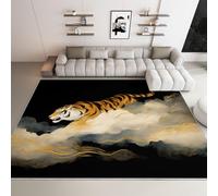 Chinese Ink Painting Clouded Tiger Non-Slip Rugs Living Room 180x240cm Washable Rugs for Bedroom, Low Pile Area Rug Black Carpets for Living Room Bedroom Kid's Room Nursery Dining Room