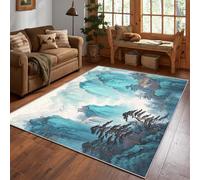 Chinese Ink Painting Rug, Oriental Mountain Landscape Area Rug 200x300cm, Machine Washable Rug for Living Room, Bedroom, Non Slip Soft Carpet, Asian Style Home Decor & Gifts D#1185