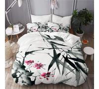 Chinese Ink Painting Single Duvet Cover Set Retro Style Bedding 3D Soft Comfort Microfiber Quilt Cover 150x200 cm with Zipper Closure and 2 Pillowcases for Kids Teenager Adults K.974