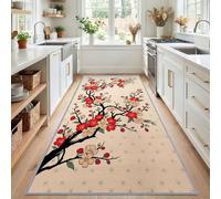 Chinese Ink Painting Style Non-Slip Runner Rug 60x180cm, | Rubber Backed Hallway Runner, Plum Blossom Machine Washable Low Pile Carpet for Kitchen, Entrance, Laundry