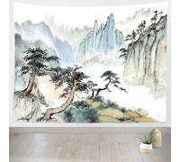 Chinese Ink Painting Tapestry Wall Hanging Landscape Tapestry Fabric Wall Hangings Art 3D Print Tapestries for Bedroom Living Room Home Decor 150x200 cm a-9347