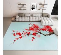 Chinese Ink Painting Washable Living Room Area Rug 120 x 170 cm, Soft Low Pile Plants Cherry Blossoms Branches Carpet - Non-Slip Rug for Bedroom Kitchen Nursery Dorm Kids Room Bedside Carpet