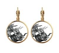 Chinese Ink Style Five Goblins Gold Clip On Drop Earrings Non Piercing Dangle Jewelry