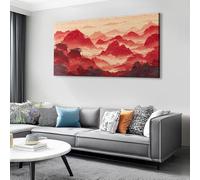 Chinese Ink Wash Style Personalised Canvas Prints 120x60 cm, Cartoon Mountains Mist Wall Art Decoration - Framed Photo Canvas for Living Room Bedroom Bathroom, Print Gifts for Special Occasions