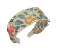 Chinese-inspired Hair Hoop with Embroidered Flowers Chinese Style Flower Women's Wide Knotted Elastic Headband for Dressing Up Pink 1