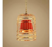 Chinese Iron Restaurant Pendant Light/Creative Personalized Clothing Cafe Hanging Lamp/Indoor Bedroom Balcony Corridor Chandeliers/Gold Birdcage Art Lighting Fixture(Red)