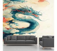 Chinese Japan Dragon Wall Decals, Magical Oriental Animal Wall Mural Waterproof Vinyl Murals, Ancient Myth Stickers Peel and Stick Wallpaper for Home Office Decoration 352x250 cm