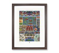 Chinese & Japanese Pattern By Albert Racinet Vintage Framed Wall Art Print, Ready to Hang Picture for Living Room Bedroom Home Office Décor, Walnut A2 (64 x 46 cm)