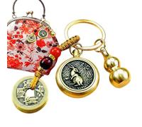 Chinese Keychain, Key Chain, Silver Gourd Keychain | Brass Gourd, Pendant, Five Emperors Silver Zodiac Keychain, Suitable for Collection and Gifts
