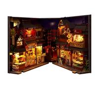 Chinese Kitchen Corner Book Kit - DIY Dollhouse Bookends with LED Lights, 3D Wooden Puzzle Insert for Shelf Scene Restaurant, Complete Set with Dust Cover for Adults Hob