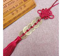 Chinese Knot Feng Shui Pendant Featuring Copper Coin Charm for Prosperity and Positive Energy (burgundy)