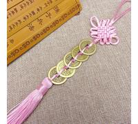 Chinese Knot Feng Shui Pendant Featuring Copper Coin Charm for Prosperity and Positive Energy (pink)