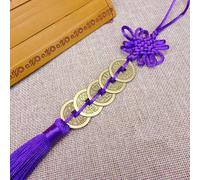 Chinese Knot Feng Shui Pendant with Copper Coins for Prosperity and Luck Home, Office, Car Decoration Charm (dark purple)