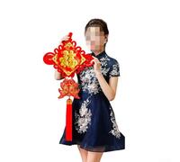 Chinese Knot Ornament, 1 Pack Red Velvet Fu Character, Traditional Spring Festival Hanging Decor for Living Room Door Wall Entrance(D)