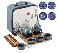 Chinese Kongfu Tea Set,Portable Porcelain Travel Tea Set with Tea cup, teapot, tea caddy, Bamboo Tray,Tea Clip,Tea towel and Carrying Bag Suitable for Travel, Home,Outdoor and Office