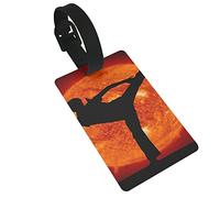 Chinese Kung Fu Flame Black Character Martial Arts 2 Pcs Luggage Tags, Privacy Cover ID Label Loop and Address Card for Travel Bag Suitcase