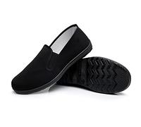Chinese Kung Fu Slippers Canvas Martial Arts Tai Chi Shoes Rubber Sole Unisex All Black Size UK 11.5 (285cm)