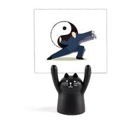 Chinese Kung Fu Tai Boxing Gossip Memo Holder Cartoon Black Cat Stand Decoration