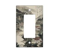 Chinese Landscape Light Switch Cover Plates/Outlet Covers, Elegant Ink Wash Mountain Scene for Home Decor, Thermoplastic Wall Plates, Standard Size Single Rocker