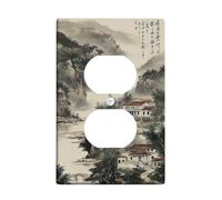 Chinese Landscape Light Switch Cover Plates/Outlet Covers, Elegant Ink Wash Mountain Scene for Home Decor, Thermoplastic Wall Plates, Standard Size Single Duplex Outlet