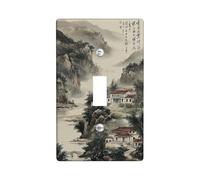 Chinese Landscape Light Switch Cover Plates/Outlet Covers, Elegant Ink Wash Mountain Scene for Home Decor, Thermoplastic Wall Plates, Standard Size Single Toggle